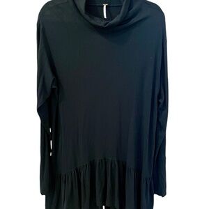 Free People Mini Dress, Size M, Black, Cowl Neck, Ruffle, Long Sleeves.